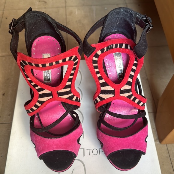 Topshop Multi Color Suede Heels Size 7 1/2 - Picture 2 of 5